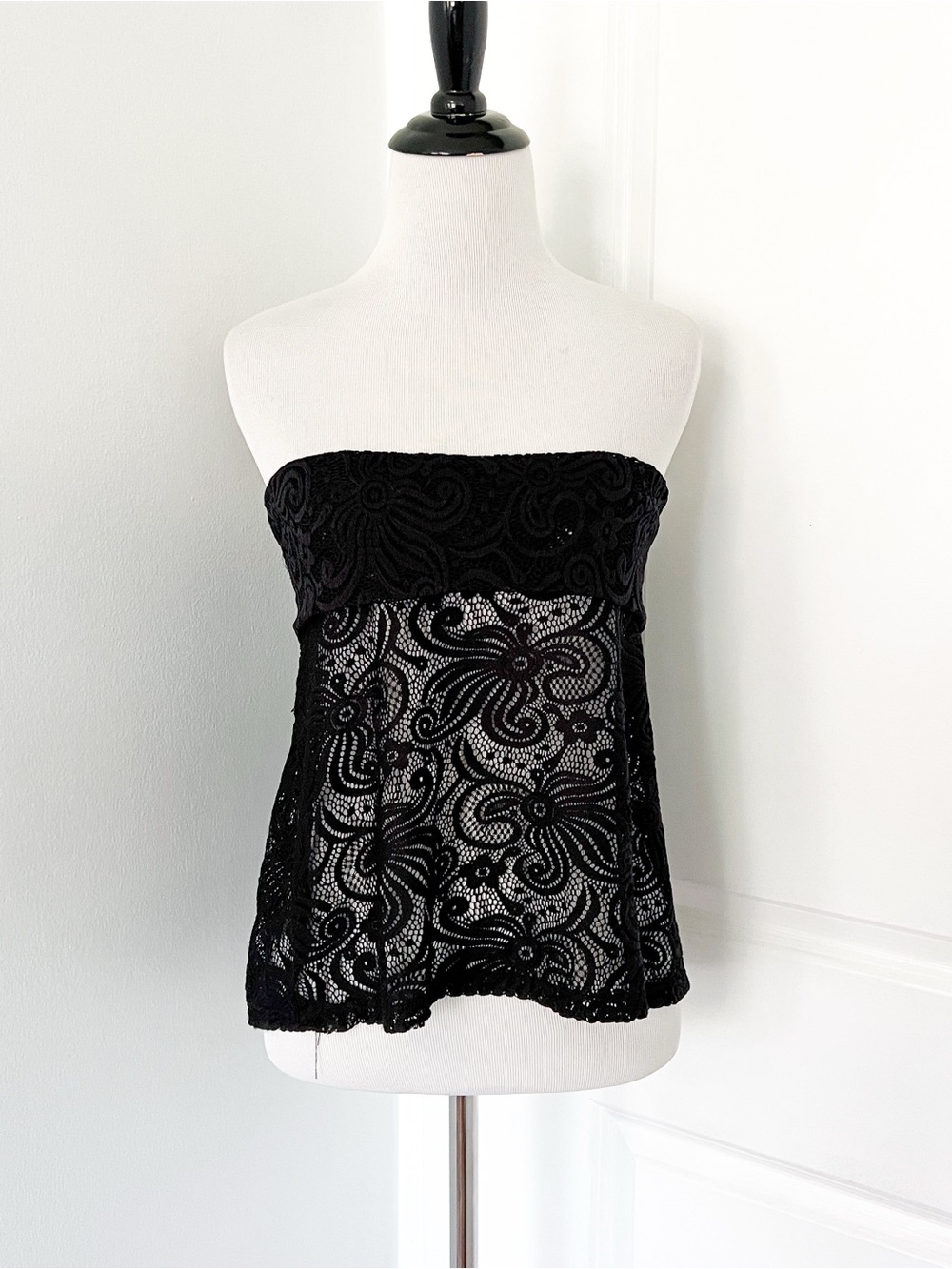 Beach Candy Sheer Black Lace Strapless Tube Top - Large